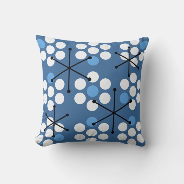 Retro Midjahrhundert MCM Dots Blue Kissen (Vorderseite)