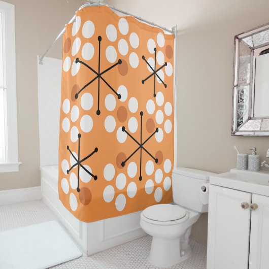Retro Midjahrhundert MCM Dots Orange Duschvorhang (Beispiel)