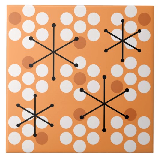 Retro Midjahrhundert MCM Dots Orange Fliese (Vorderseite)