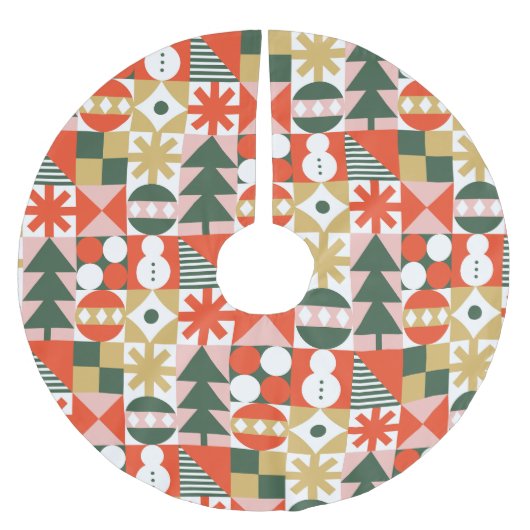 Retro Midjahrhundert Moderne skandinavische Weihna Polyester Weihnachtsbaumdecke (Vorderseite)