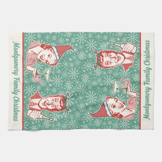 Retro Midjahrhundert Moderner Name der Weihnachtsf Geschirrtuch (Horizontal)