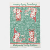 Retro Midjahrhundert Moderner Name der Weihnachtsf Geschirrtuch (Vertikal)