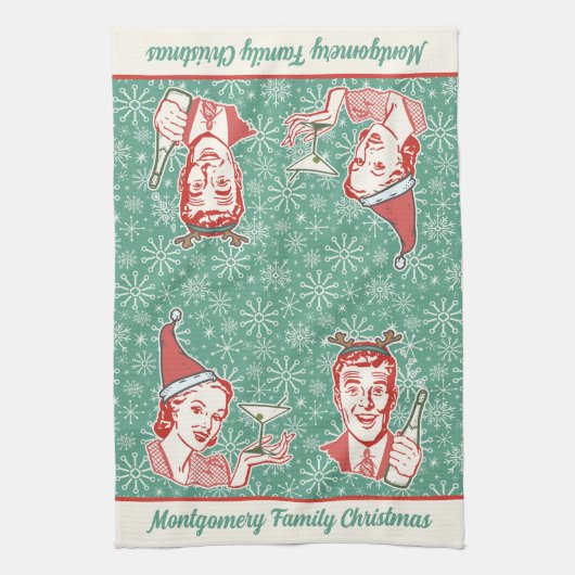 Retro Midjahrhundert Moderner Name der Weihnachtsf Geschirrtuch (Vertikal)