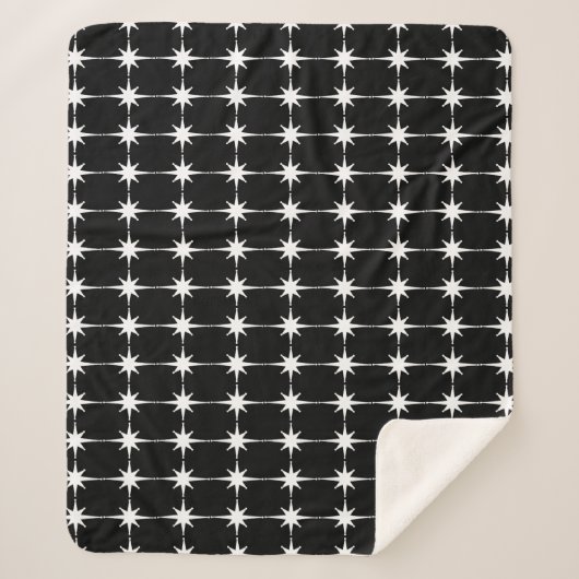 Retro Midjahrhundert Modernes Star Pattern Schwarz Sherpadecke (Vorderseite)