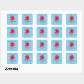 Retro Midjahrhundert Red Poppy Sky Blue Rücksendea Quadratischer Aufkleber (Blatt)