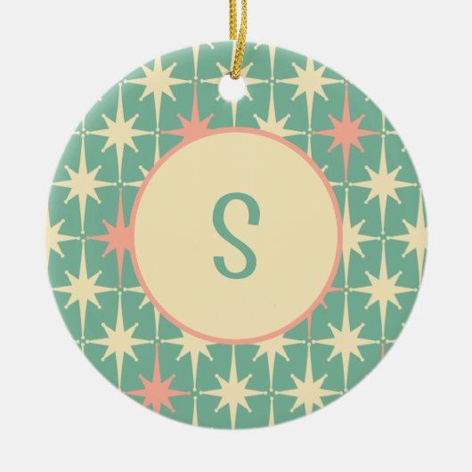 Retro Midjahrhundert Sternenmuster Aquamarin mit A Keramik Ornament (Vorne)