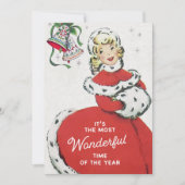 Retro Midjahrhundert Weihnachtsdame Feiertagskarte (Vorderseite)