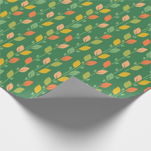 Retro Midmod Folk Art Blätter auf Green Geschenkpapier (Ecke)