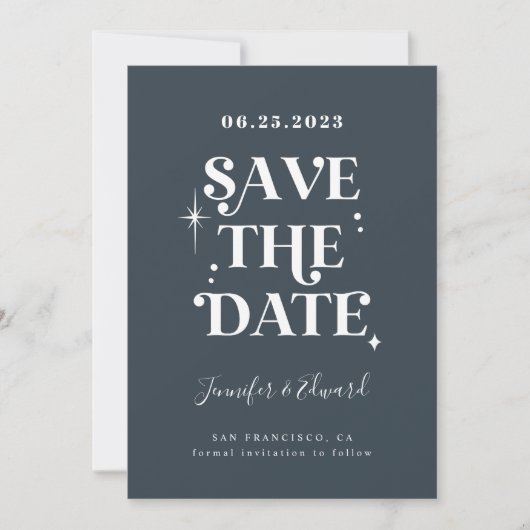 Retro Midnight Blue Save the Date Card (Vorderseite)