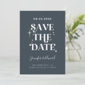 Retro Midnight Blue Save the Date Card (Stehend Vorderseite)