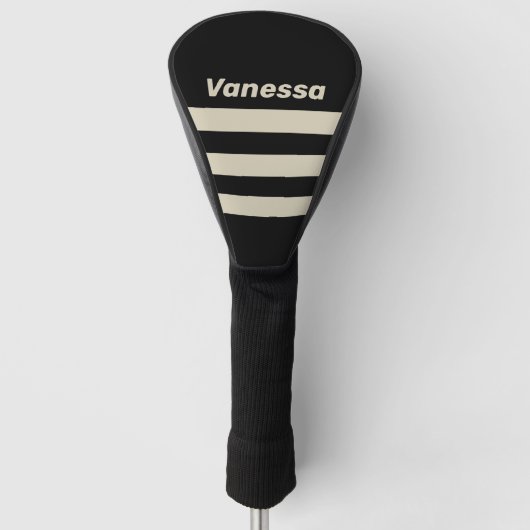 Retro Midnight Drei-Quer-Streifen mit Namen Golf Headcover (Vorderseite)