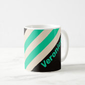 Retro Midnight Mint Streifen mit Namen Kaffeetasse (VorderseiteRechts)
