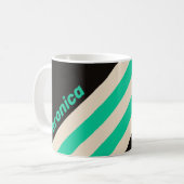 Retro Midnight Mint Streifen mit Namen Kaffeetasse (Vorderseite Links)