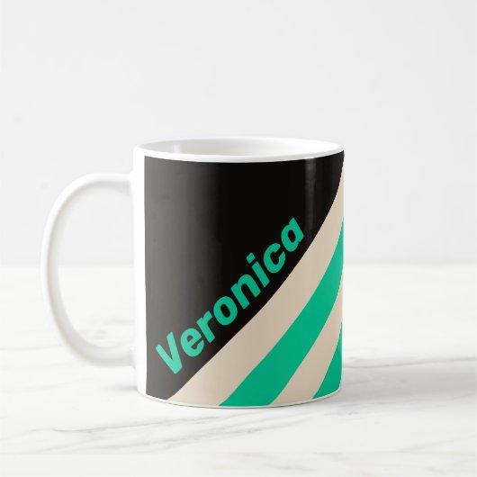 Retro Midnight Mint Streifen mit Namen Kaffeetasse (Links)