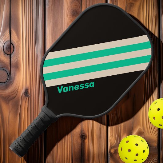Retro Midnight Mint Strips mit Namen Pickleball Schläger
