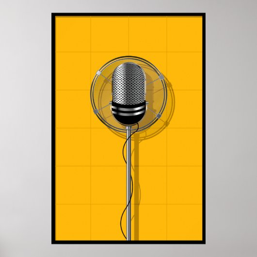 Retro-Mikrofon auf kräftigem Gelb Poster (Vorne)