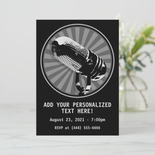 Retro-Mikrofon Grafik Einladung (Stehend Vorderseite)