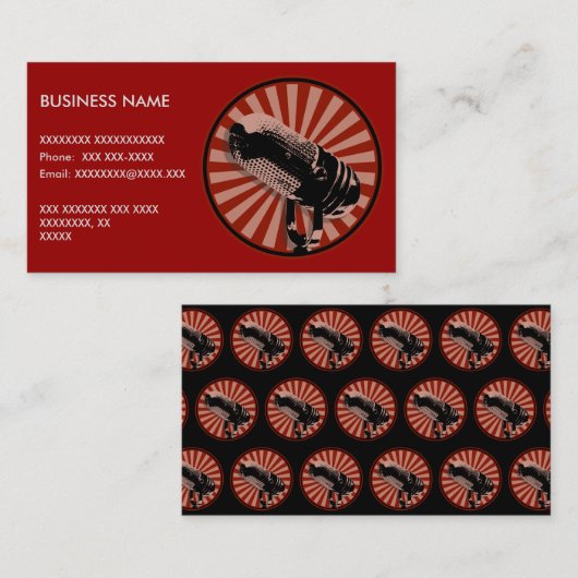 Retro-Mikrofon Grafik in Rot Visitenkarte (Vorne/Hinten)