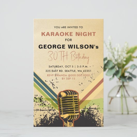 Retro-Mikrofon Karaoke-Party Einladung (Stehend Vorderseite)