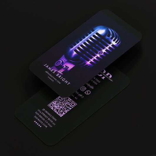 Retro Mikrofon Shinny Blue Lila Visitenkarte