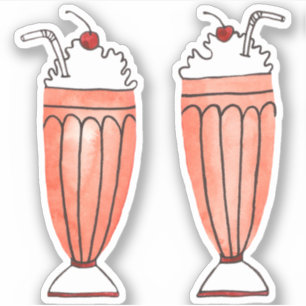 Retro-Milchshakes in Aquarellfarben Zeichnend Aufk Aufkleber