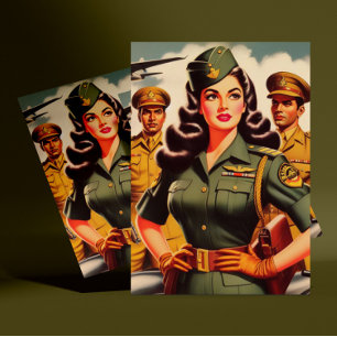 Retro Military Pinup Postkarte
