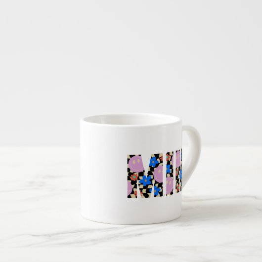 Retro "Mini" Checkered Blume Kid Tasse (Vorderseite Rechts)
