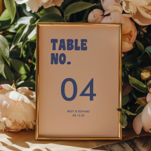 Retro Minimal Blau & Beige Hochzeit Tischnummer
