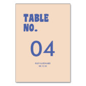 Retro Minimal Blue & Beige Hochzeit Tischnummer (Vorderseite)