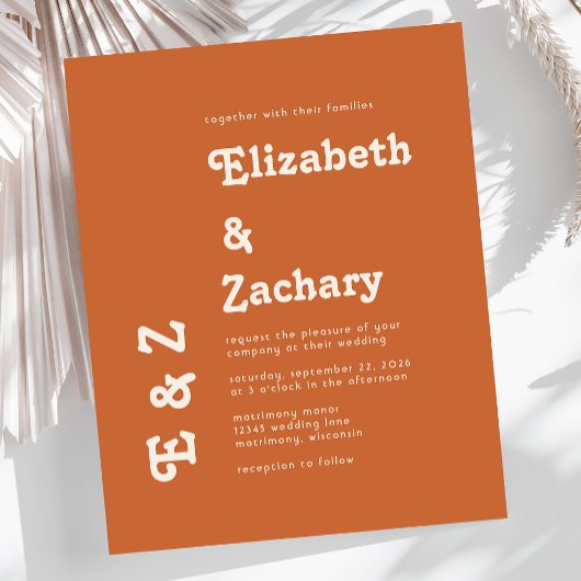 Retro Minimal Burnt Orange Wedding Einladung