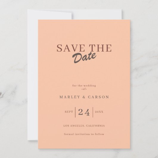 Retro Minimal Coral Peach Save The Date Wedding Einladung (Vorderseite)