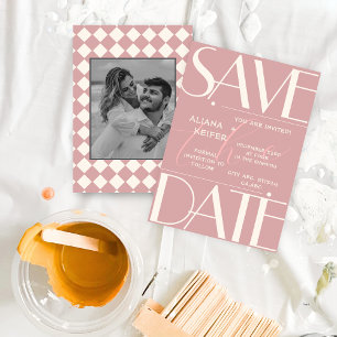Retro Minimal kariertes Muster rosa Hochzeit Save The Date