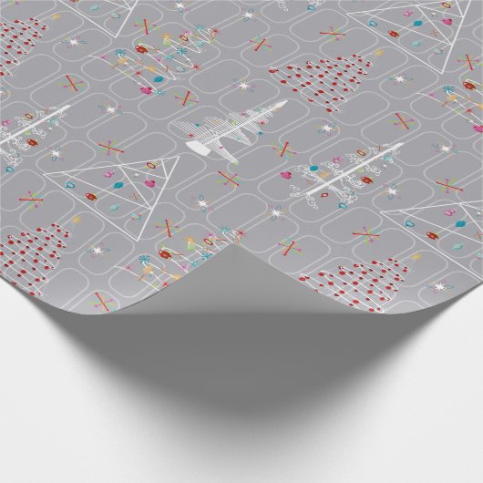 Retro Minimal Weihnachtsbaumen Grau Weihnachten Geschenkpapier (Ecke)