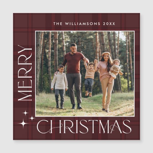 Retro Minimale Weihnachten Kariertes FOTO Magnetka Magnetkarte (Vorderseite)