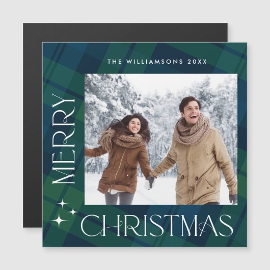 Retro Minimale Weihnachten Kariertes FOTO Magnetka Magnetkarte (Vorne/Hinten)