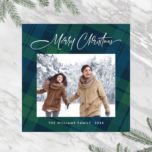 Retro Minimale Weihnachten Kariertes FOTO Magnetka Magnetkarte