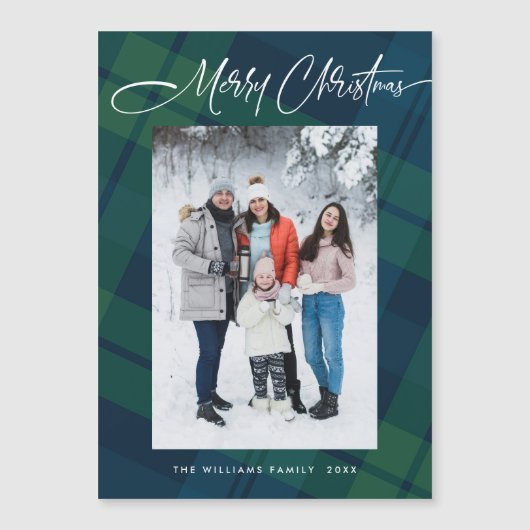 Retro Minimale Weihnachten Kariertes FOTO Magnetka Magnetkarte (Vorderseite)