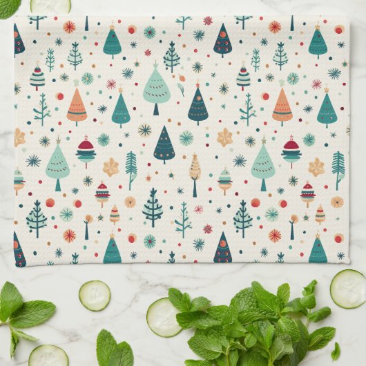 Retro Minimale Weihnachtsbaummuster Geschirrtuch (Gefaltet)