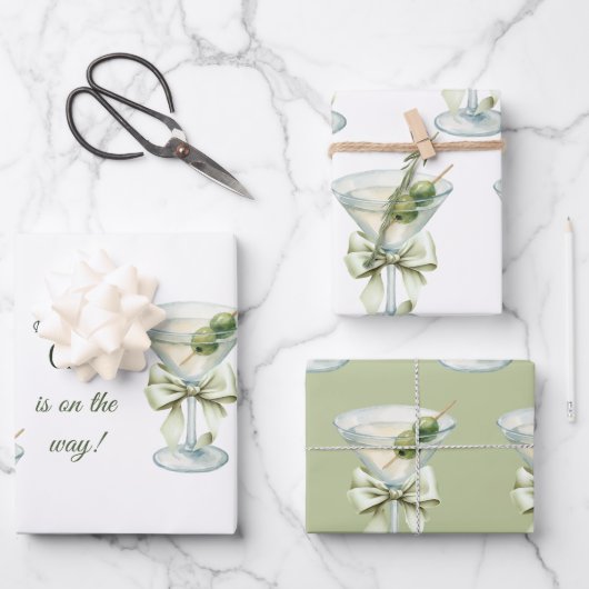 Retro Minimalist A Tini One Martini Baby Shower Geschenkpapier Set (Vorderseite)