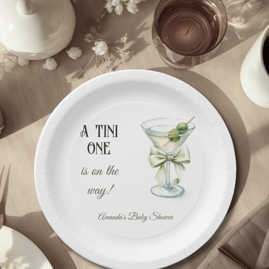 Retro Minimalist A Tini One Martini Baby Shower Pappteller