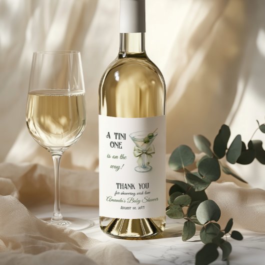 Retro Minimalist A Tini One Martini Baby Shower Weinetikett