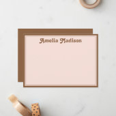 Retro Minimalist Blush Pink Brown Mitteilungskarte (Vorderseite/Rückseite Beispiel)