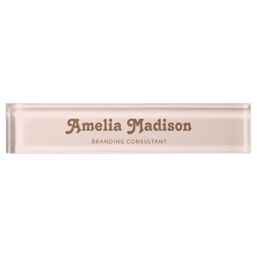 Retro Minimalist Blush Pink Brown Namensplakette (Vorderseite)