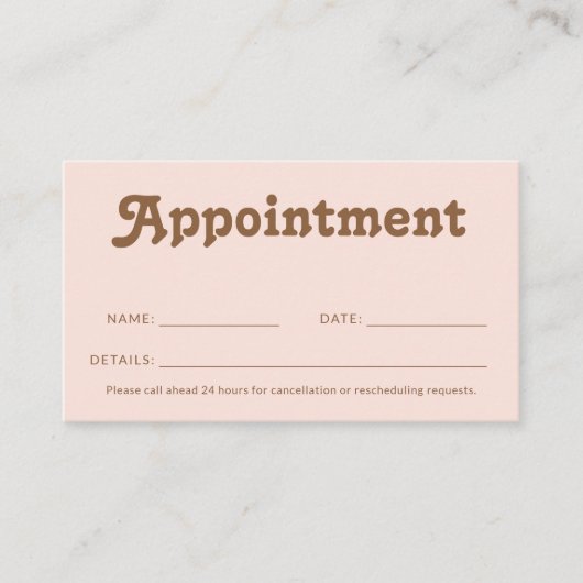 Retro Minimalist Blush Pink Brown Terminkarte (Vorderseite)