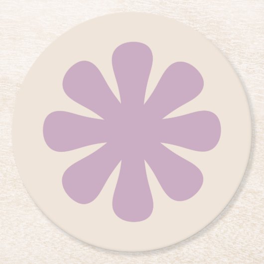 Retro Minimalist Groovy Flower in Lilac Purple Runder Pappuntersetzer (Vorderseite)