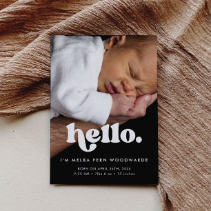 Retro Minimalist Hello Baby Foto Birth Ankündigung