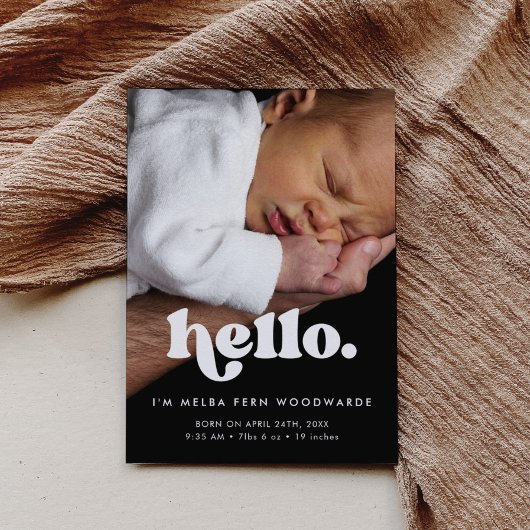 Retro Minimalist Hello Baby Foto Birth Ankündigung