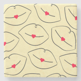 Retro Minimalist Line Art Lips Sunshine Yellow Steinuntersetzer