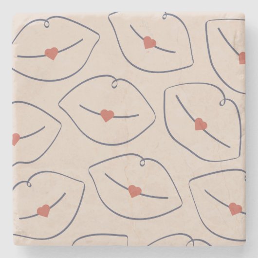 Retro Minimalist Line Art Lips Terracotta Red Steinuntersetzer (Vorderseite)