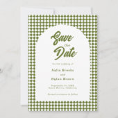 Retro Minimalist Olive green Arch Checker Wedding Save The Date (Vorderseite)